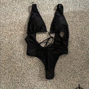 cute black backless bikini cut out - size S